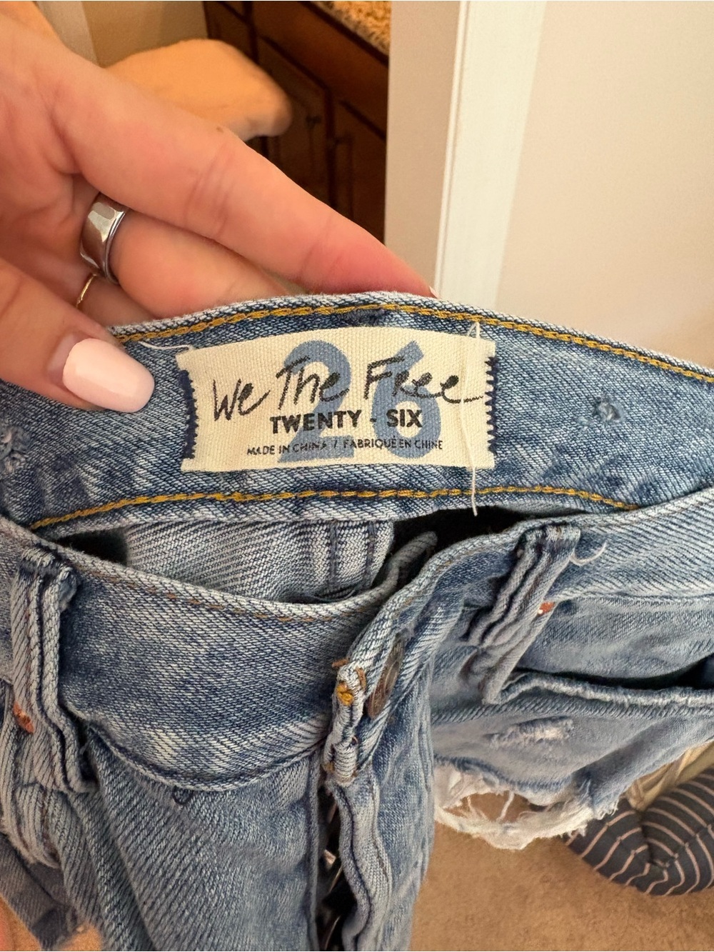 Free People Light Blue Distressed Denim Shorts - Picture 3 of 3